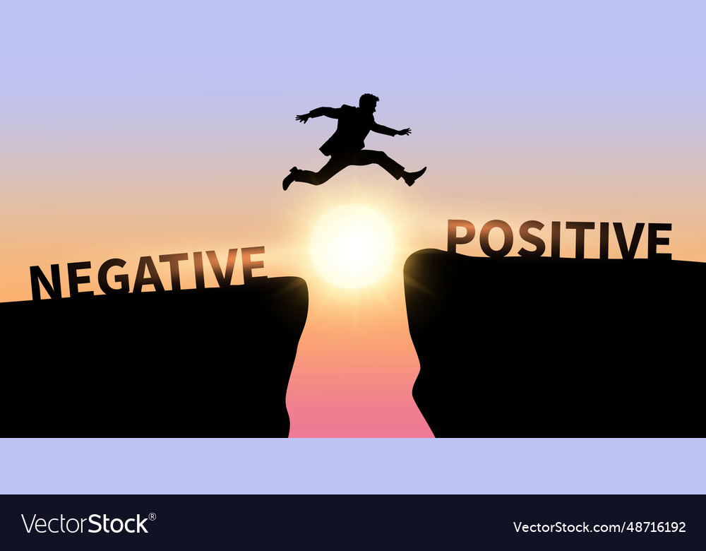Man jump on a cliff from active to positive vector image Man jump on a cliff from active to positive
