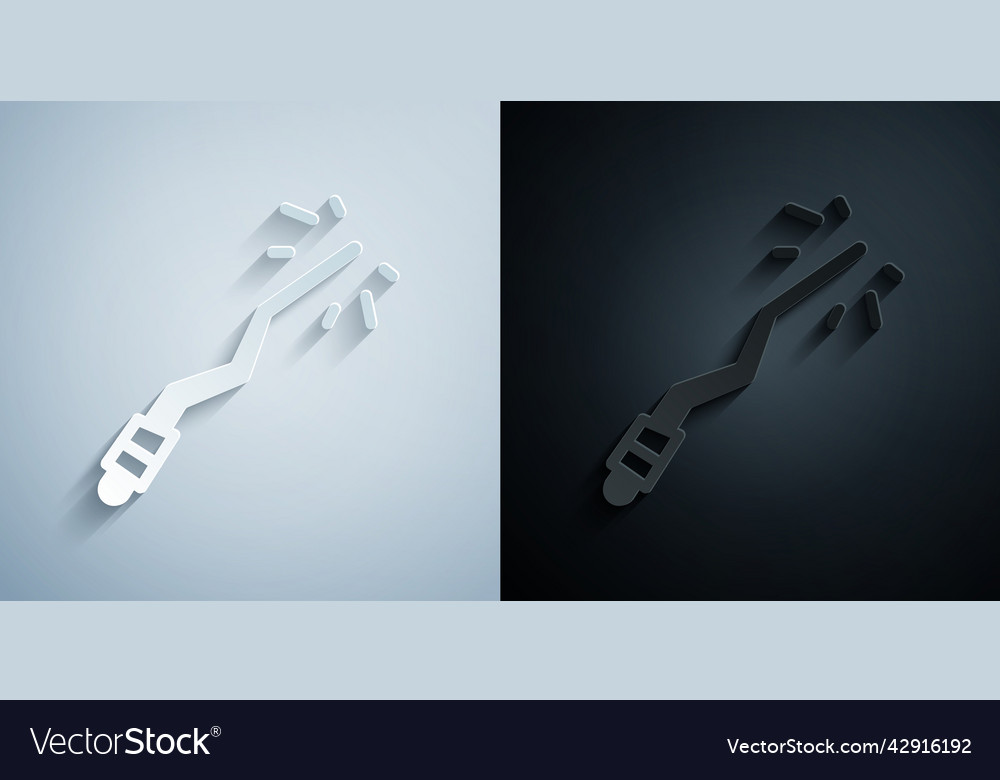 Paper cut magic wand icon isolated on grey