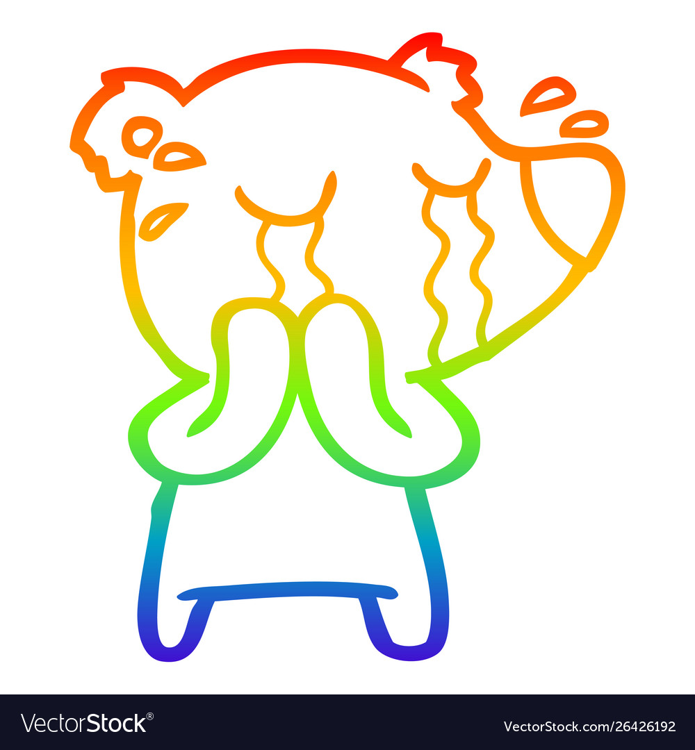 Rainbow gradient line drawing cartoon crying