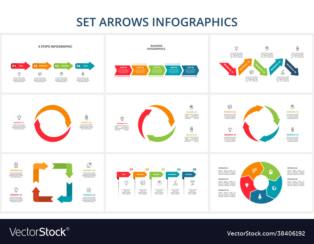 Set abstract arrows graph diagram with 2 3 4 5 vector image Set abstract arrows graph diagram with 2 3 4 5