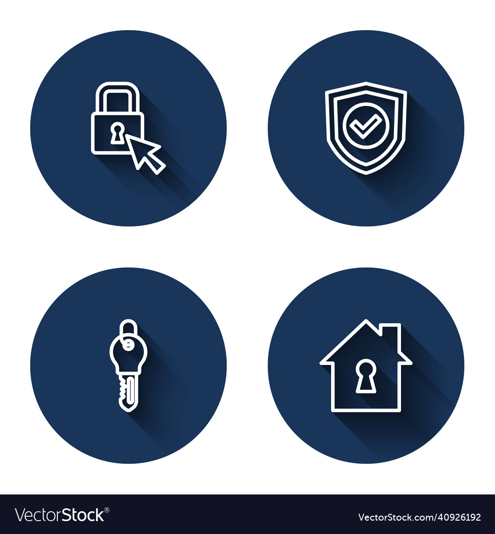 Set line lock shield with check mark key vector image Set line lock shield with check mark key