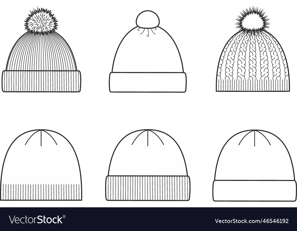 Set of knitted winter caps Royalty Free Vector Image