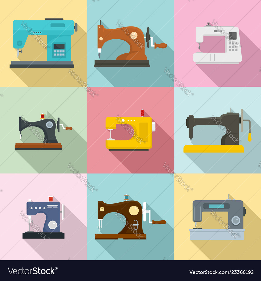 Sew Machine Icon Set Flat Style Royalty Free Vector Image