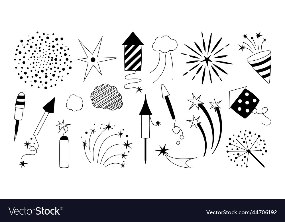 Simple fireworks and firecrackers collection Vector Image