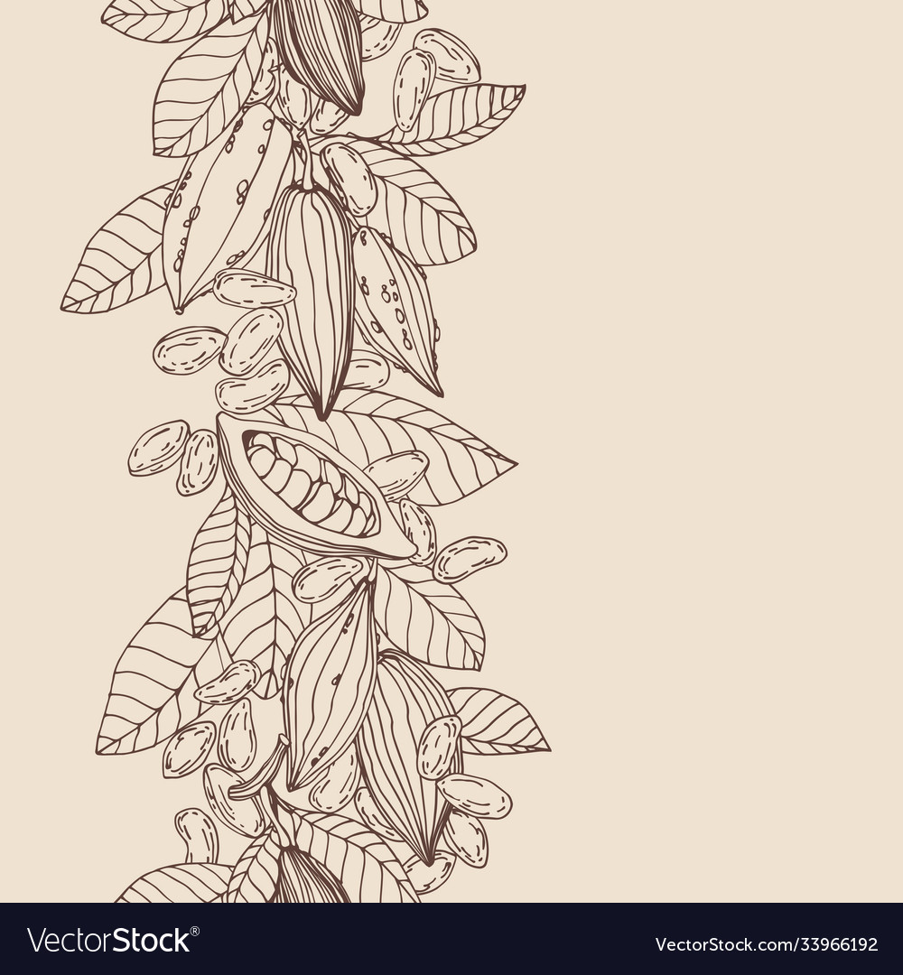 Vertical seamless pattern cocoa tree elements vector image Vertical seamless pattern cocoa tree elements