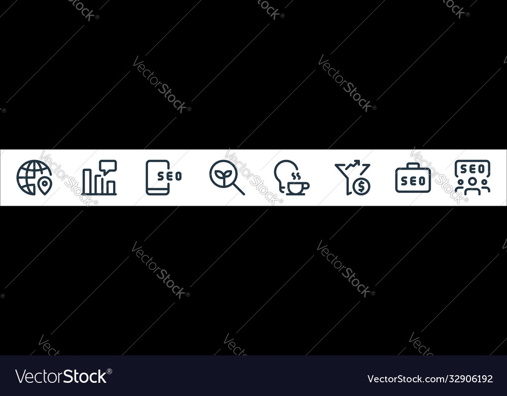 Web apps seo line icons linear set quality vector image Web apps seo line icons linear set quality