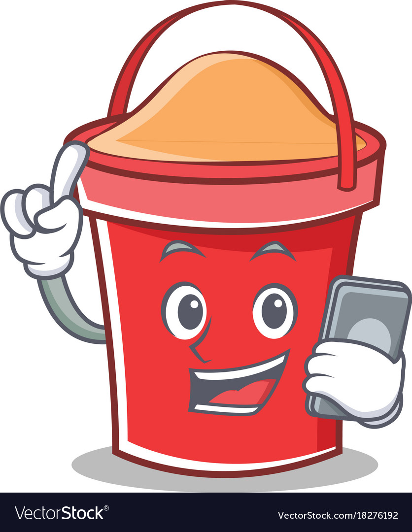 With phone bucket character cartoon style