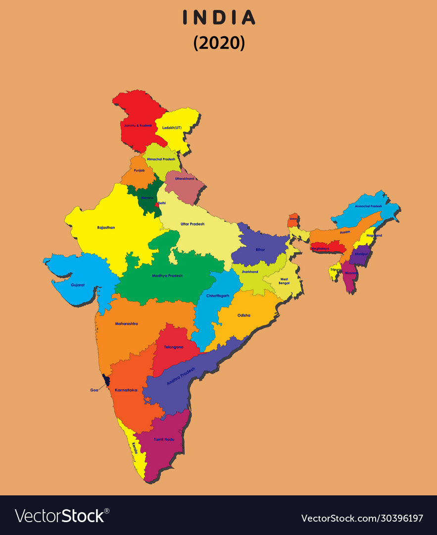 3d Map India All New States Name In India Vector 30396197 