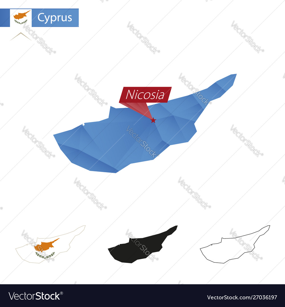 Cyprus blue low poly map with capital nicosia