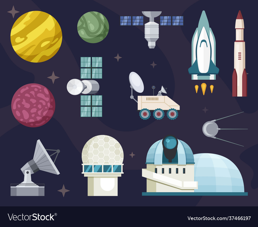 Explore travel in space set star observatories Vector Image