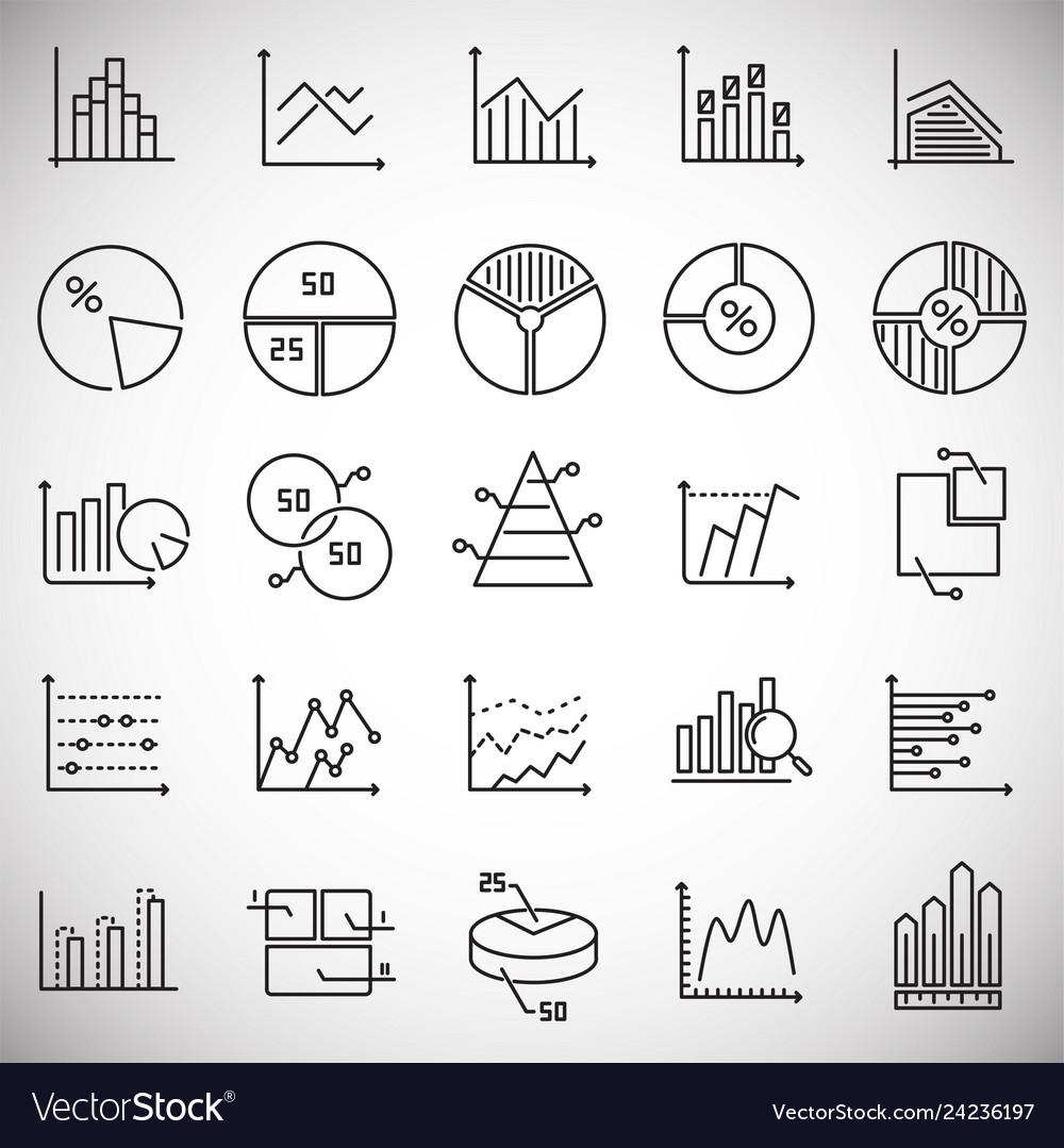 Graph line icons set on white background vector image Graph line icons set on white background