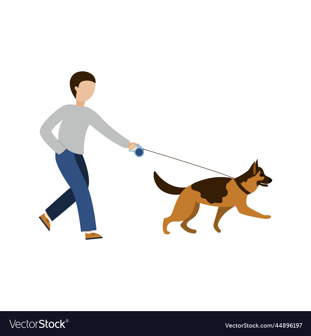 Guy is walking with a german shepherd Royalty Free Vector