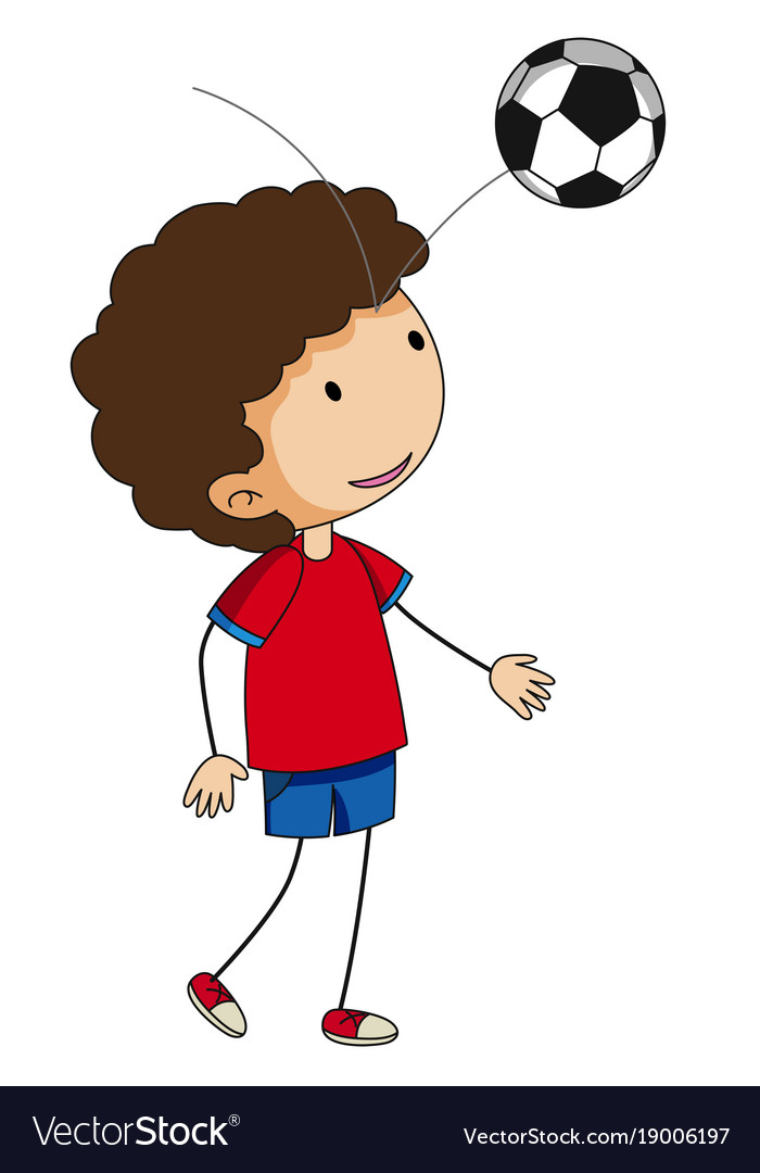 Little boy bouncing football on his head Vector Image