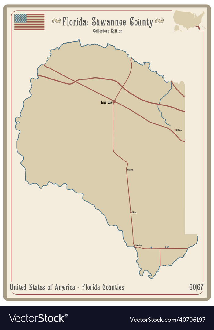 Map of suwannee county in florida Royalty Free Vector Image