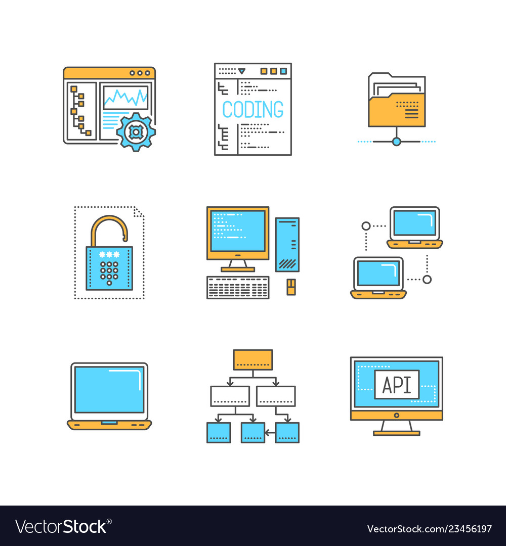 Minimal lineart computers and programming iconset vector image Minimal lineart computers and programming iconset