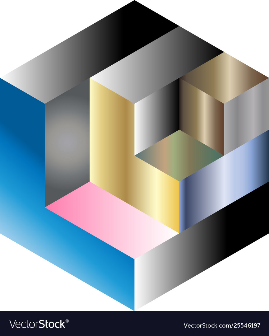 Multi gradient isometric cube vector image Multi gradient isometric cube