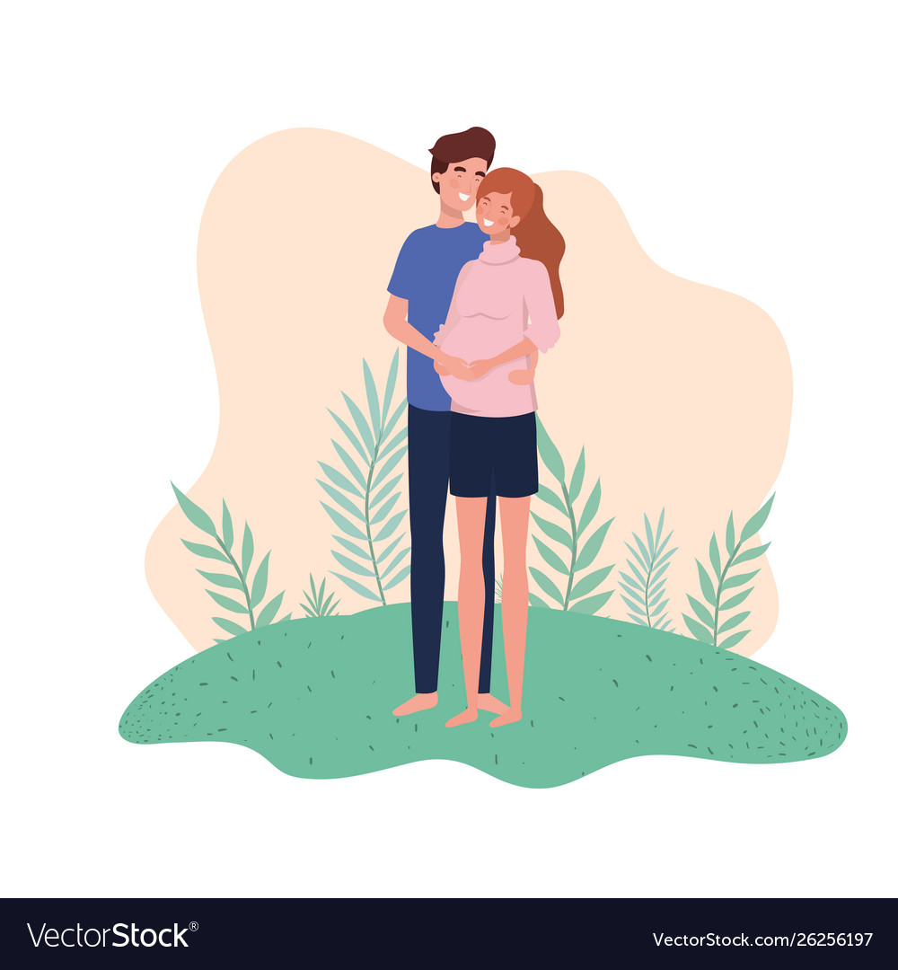 Schwangere Frau mit Mann in der Landschaft Vector Image Schwangere Frau mit Mann in der Landschaft