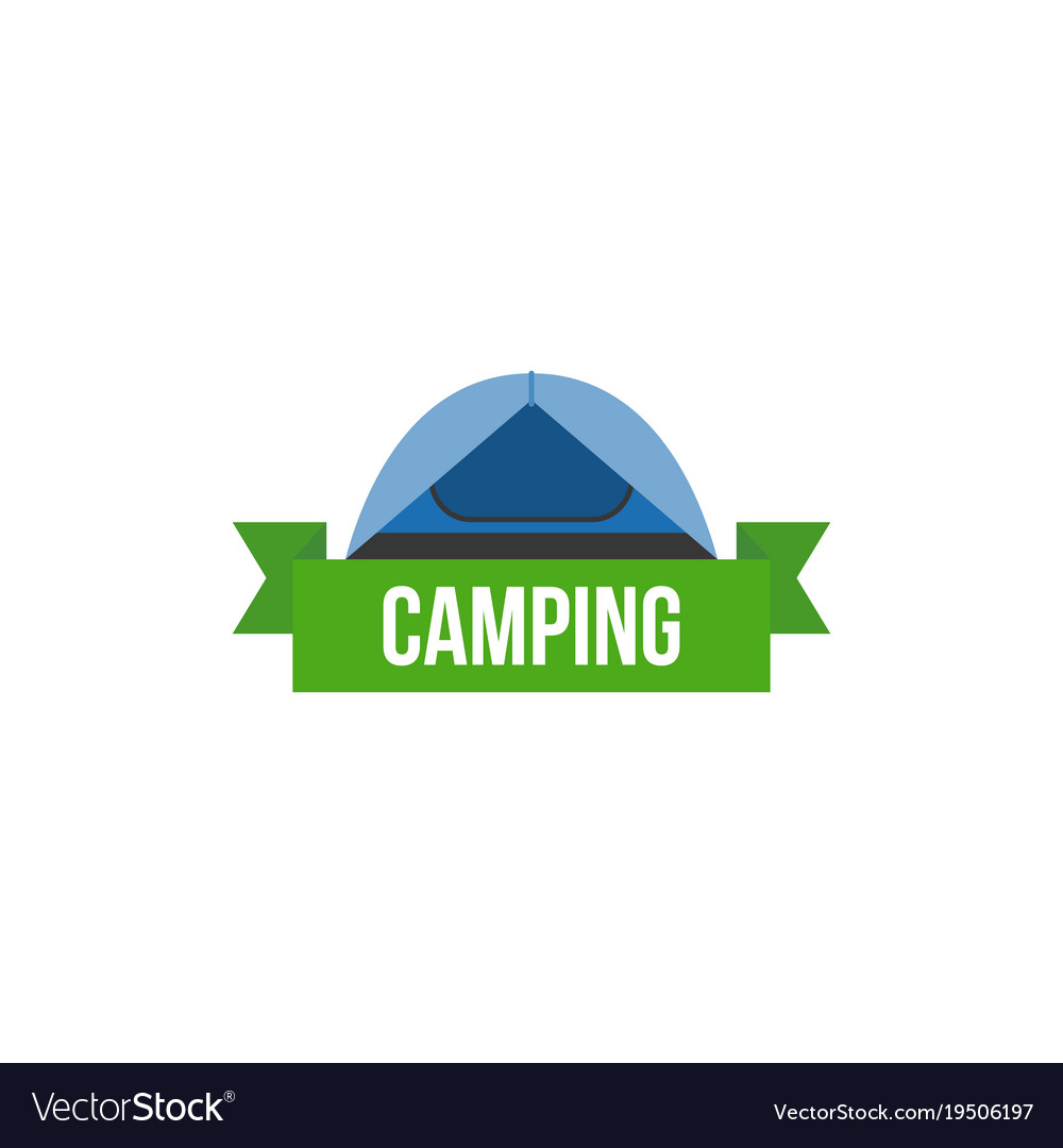 Tent and ribbon with camping headline