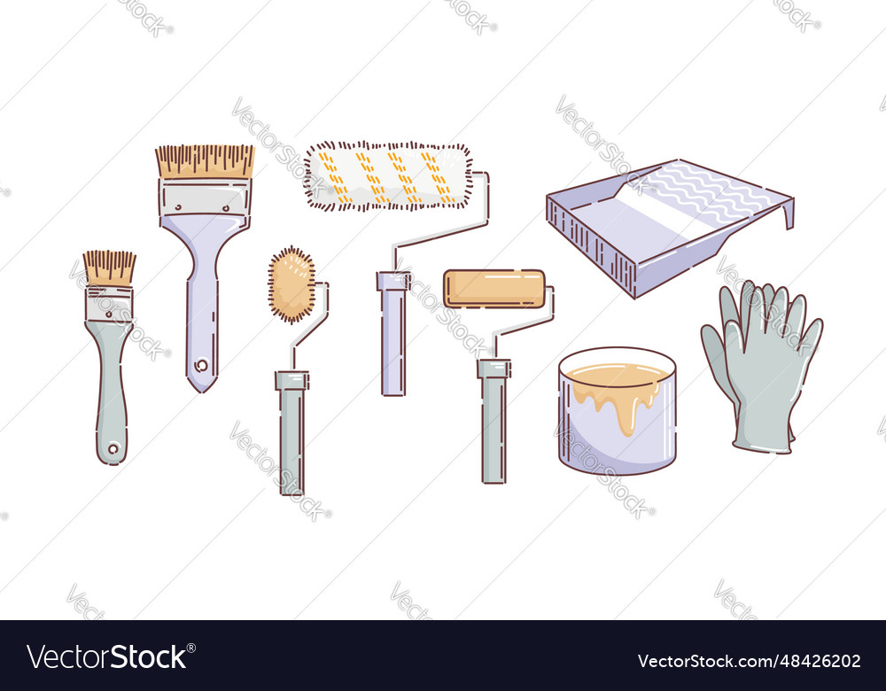 A set of brushes and rollers for painting cuvette