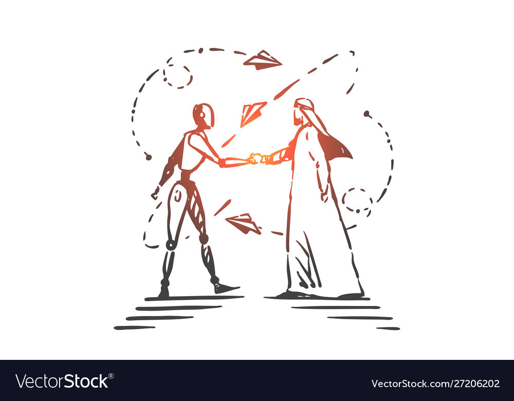 Ai Technologies Partnership Concept Sketch Hand Vector Image