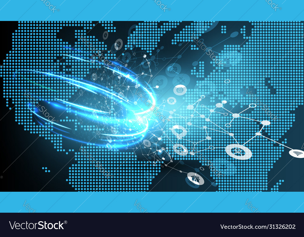 Blue abstract network background with globe vector image Blue abstract network background with globe