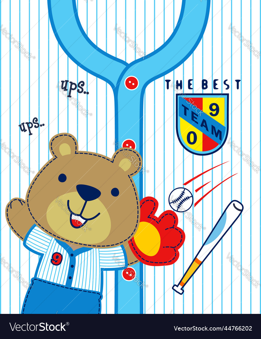 Cute bear in baseball player costume