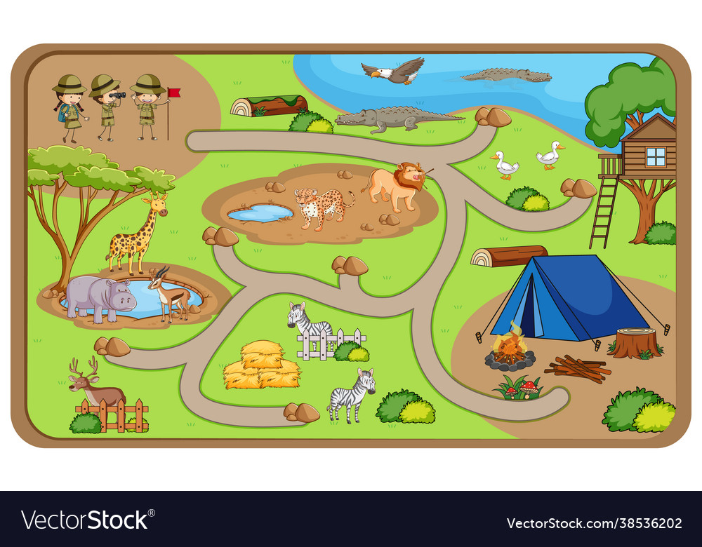 Cute cartoon maze game template Royalty Free Vector Image