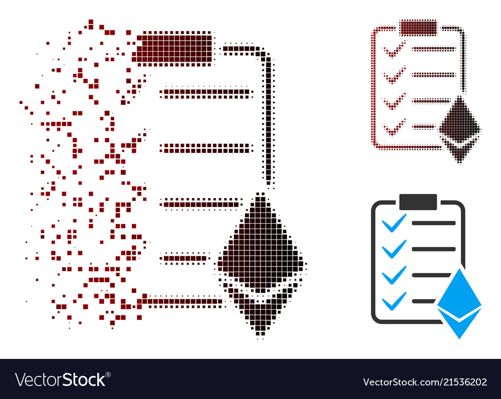Disintegrating pixel halftone ethereum smart vector image Disintegrating pixel halftone ethereum smart