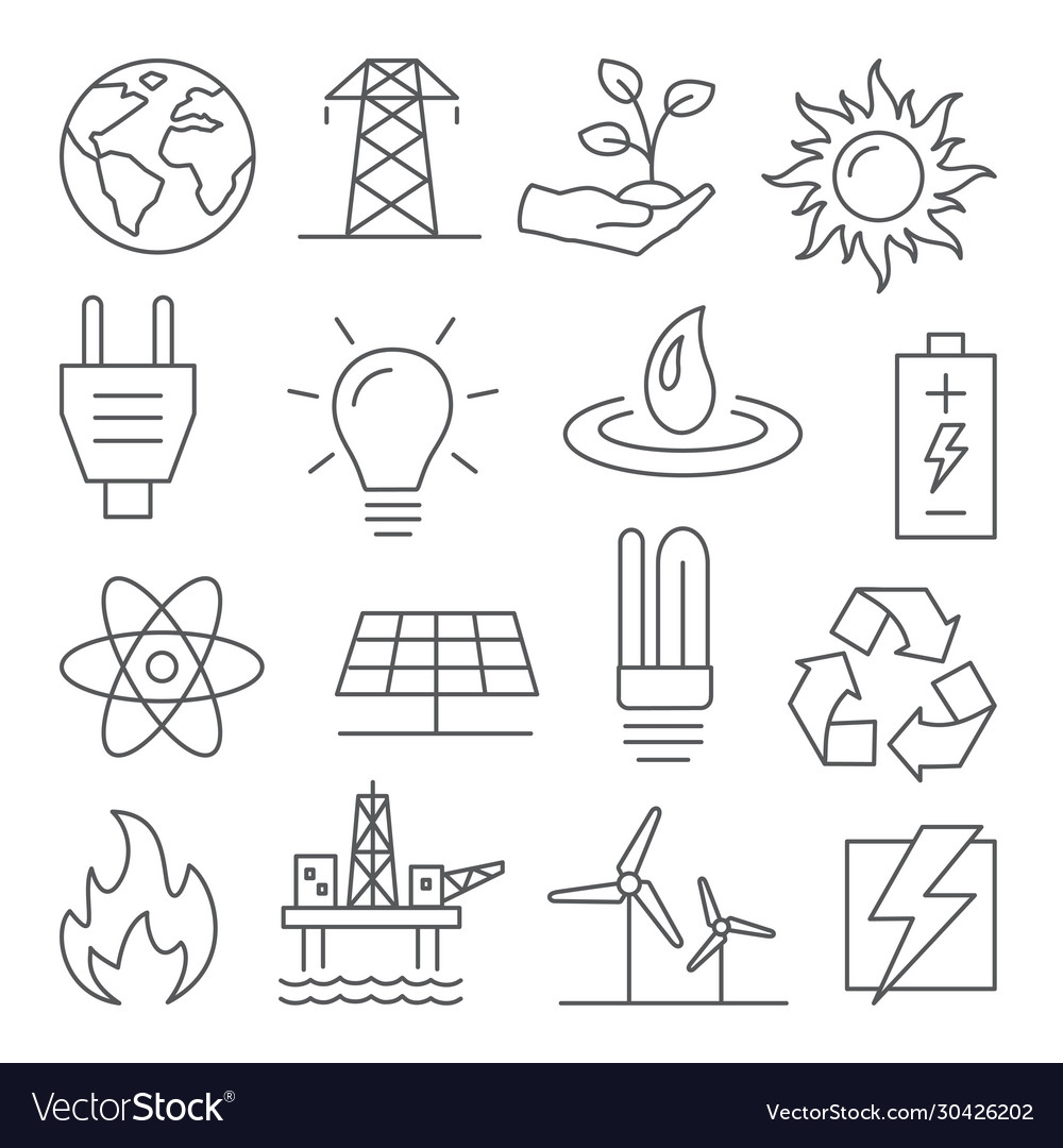 Energy line icons set on white background