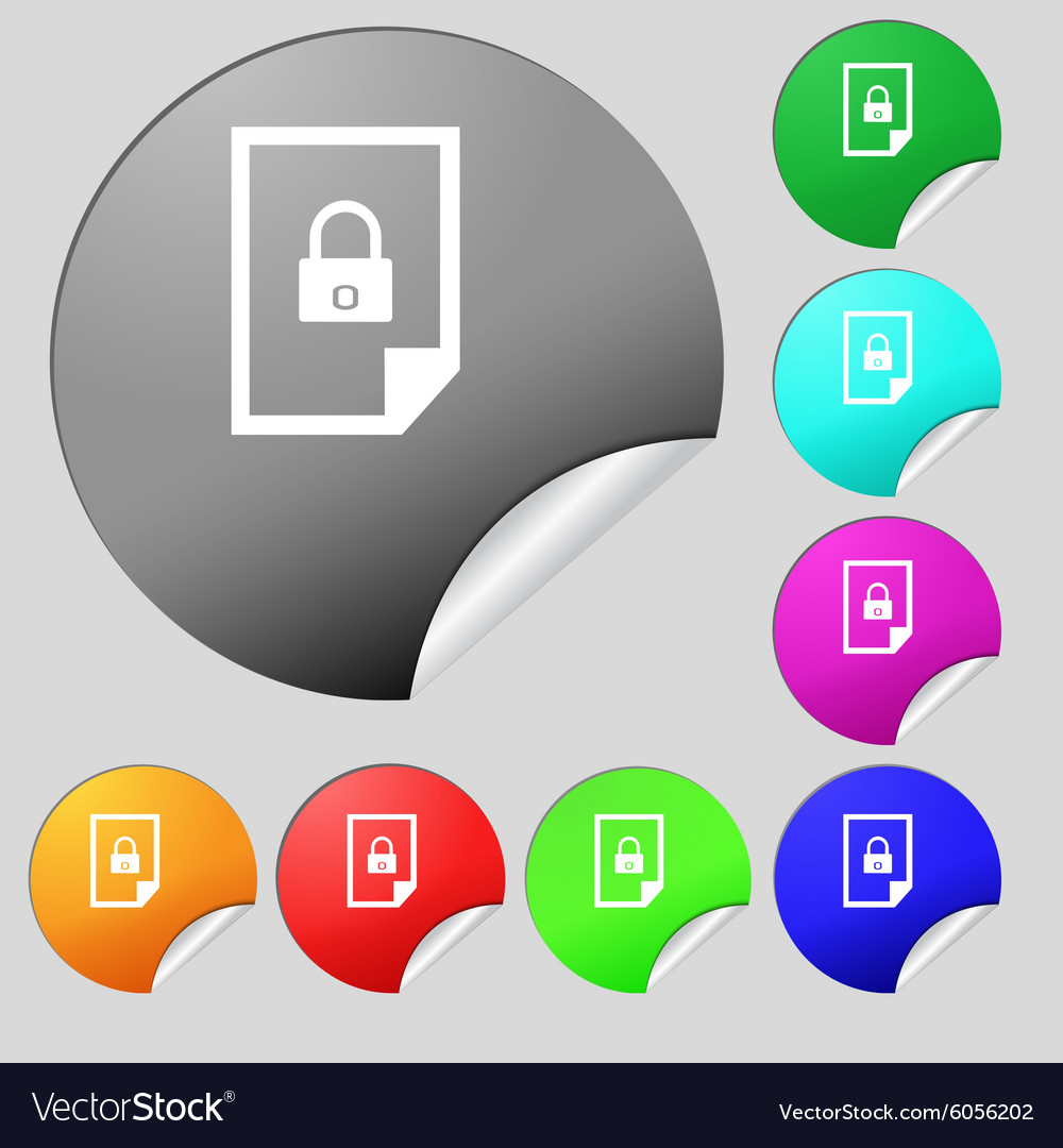 File locked icon sign set of eight multi colored Vector Image