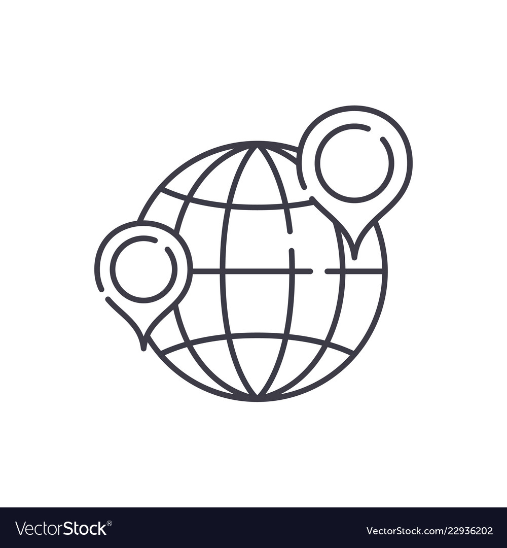 Globe with pointers line icon concept vector image Globe with pointers line icon concept