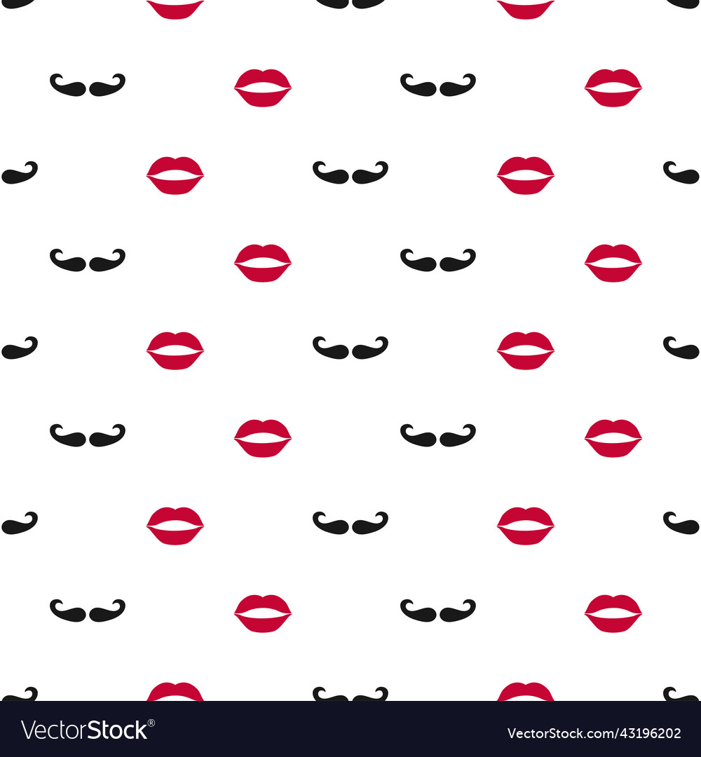 Lips and mustache curl icon seamless pattern