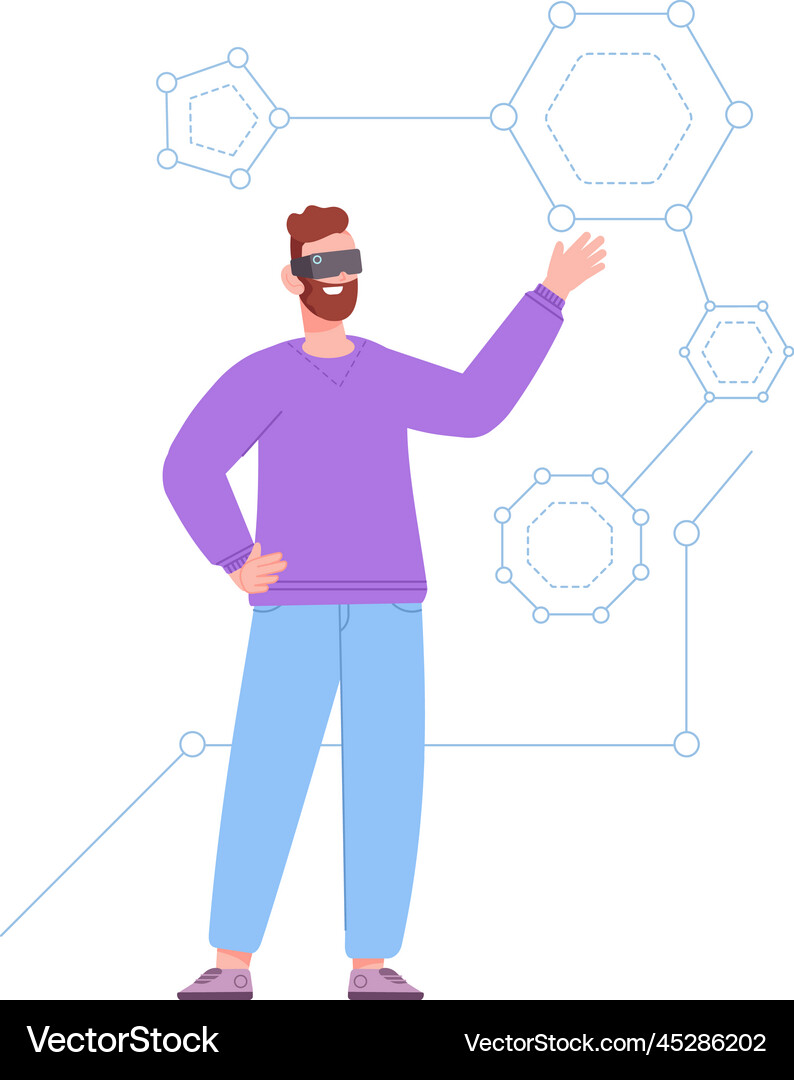 Man studying chemical structure in virtual reality