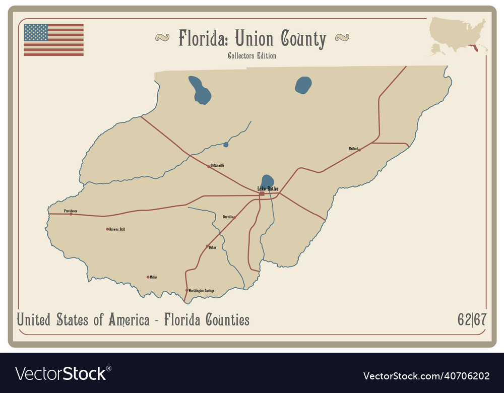 Map of union county in florida Royalty Free Vector Image