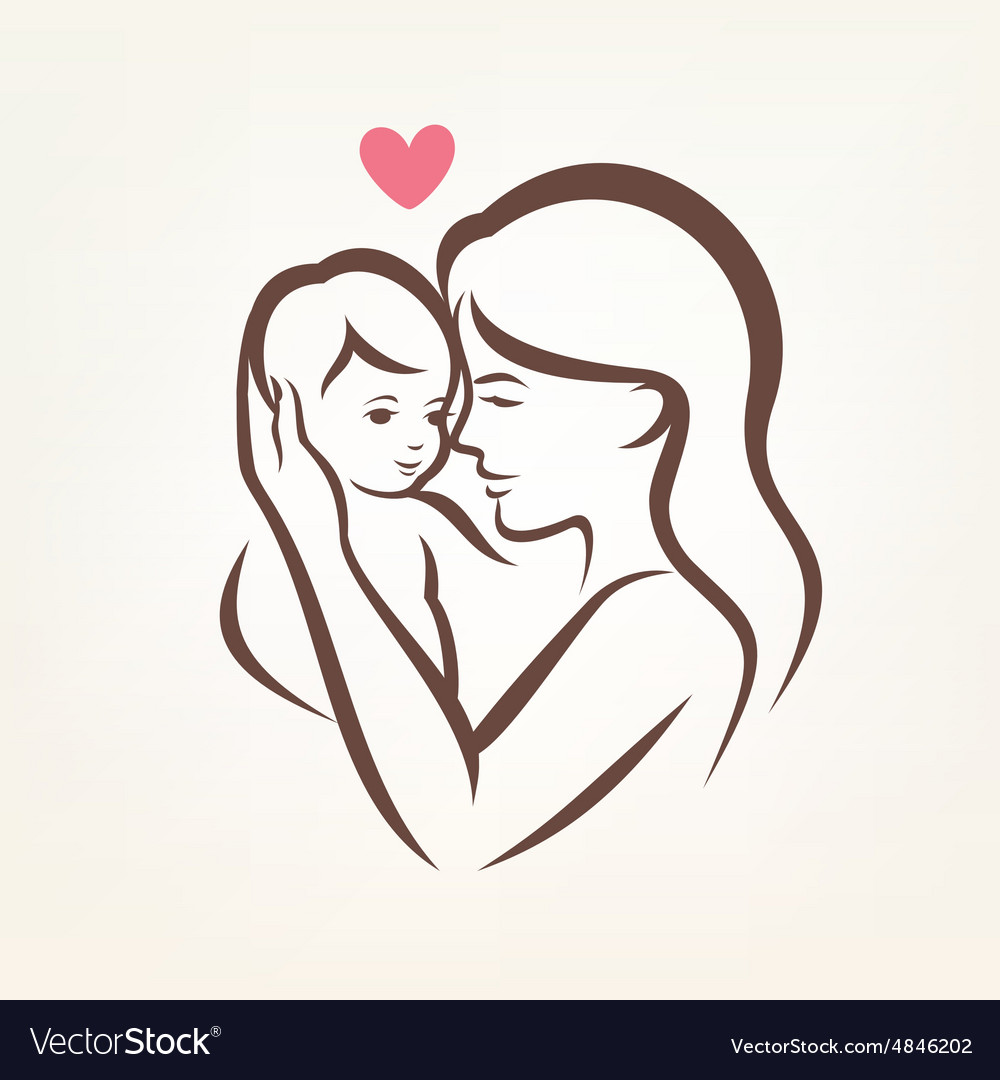 Download Mother and son stylized silhouette outlined sketch