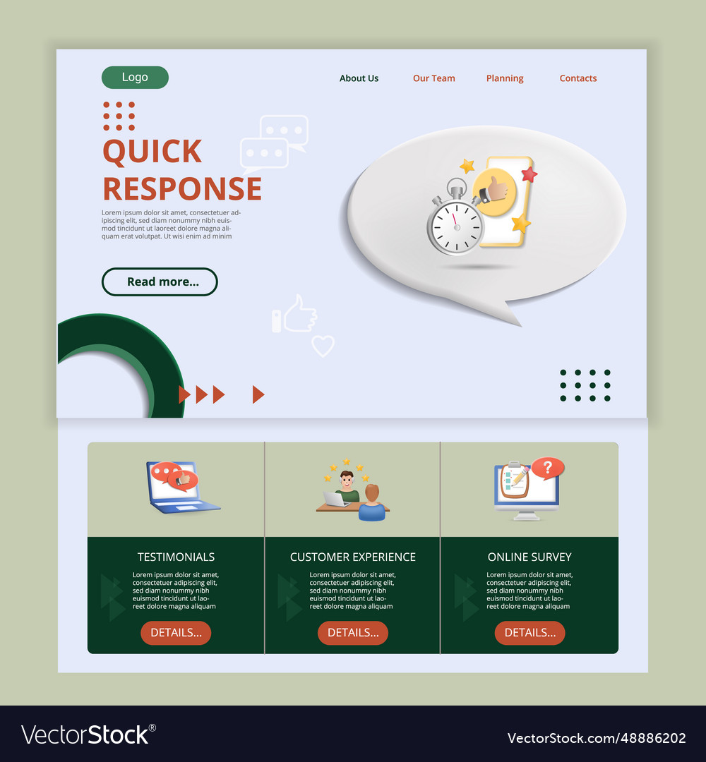 Quick response flat landing page website template Vector Image Quick response flat landing page website template