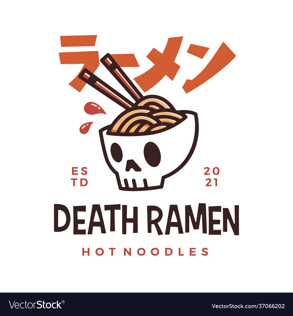 Ramen skull death noodle hot logo icon Royalty Free Vector