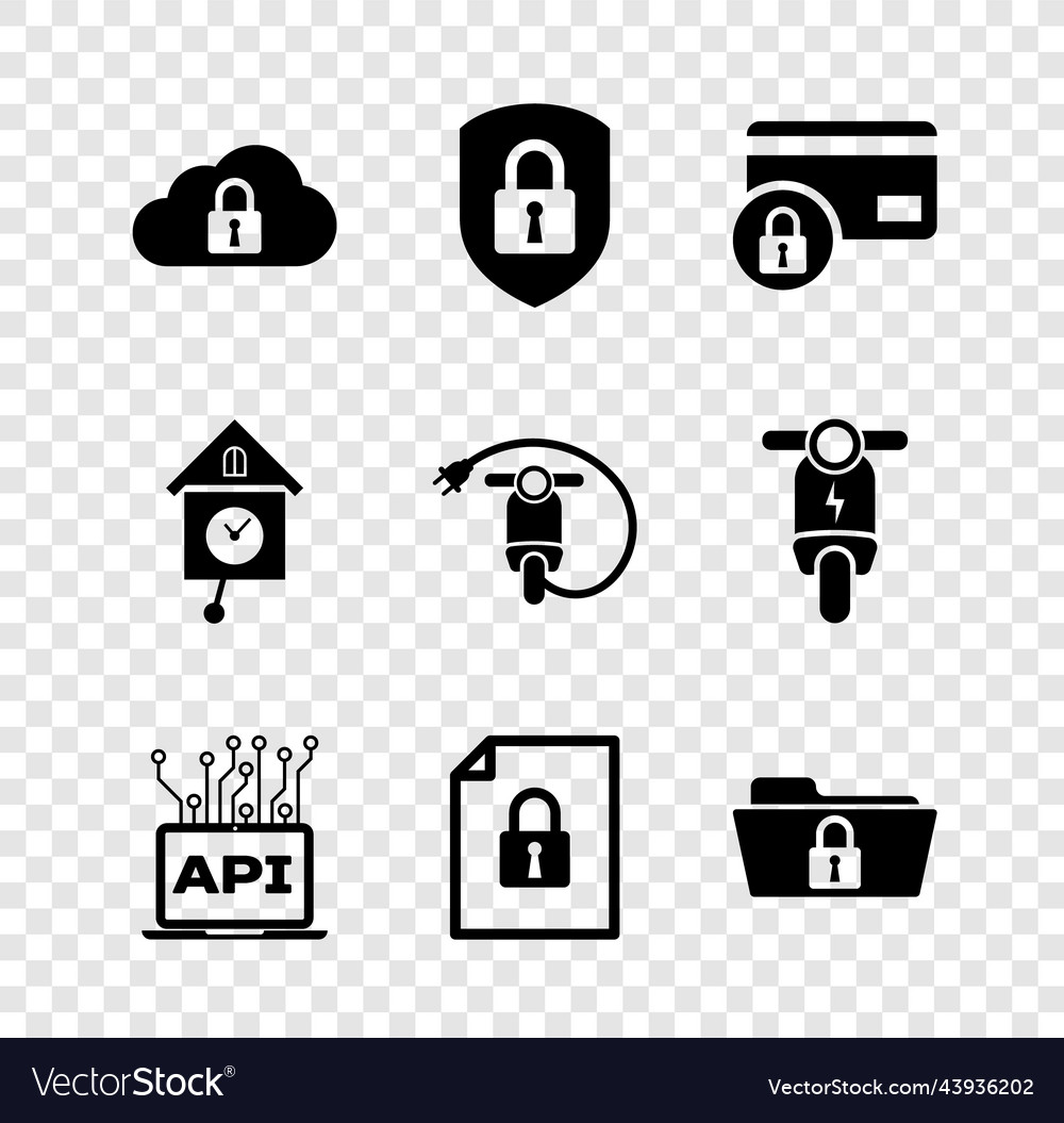 Set cloud computing lock shield security vector image Set cloud computing lock shield security