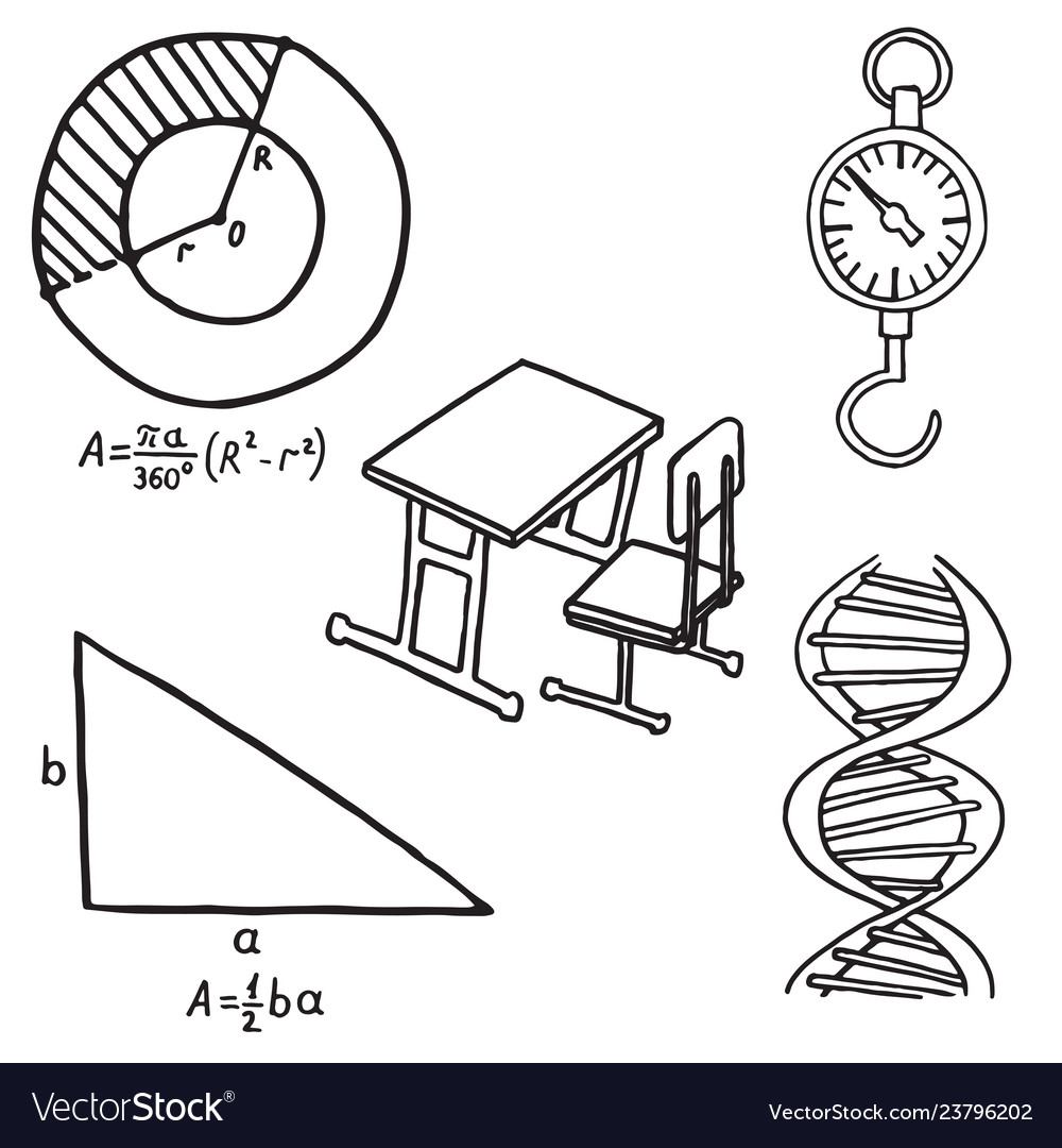 Set of school equipment doodle icons