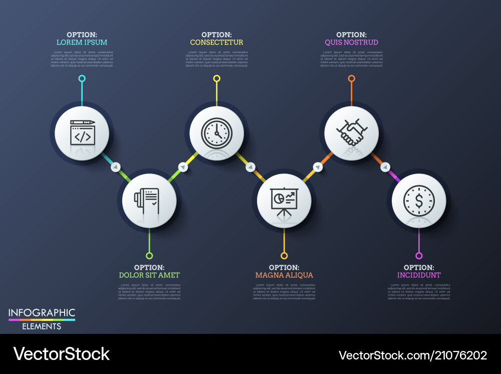 Six round elements with icons inside placed Vector Image