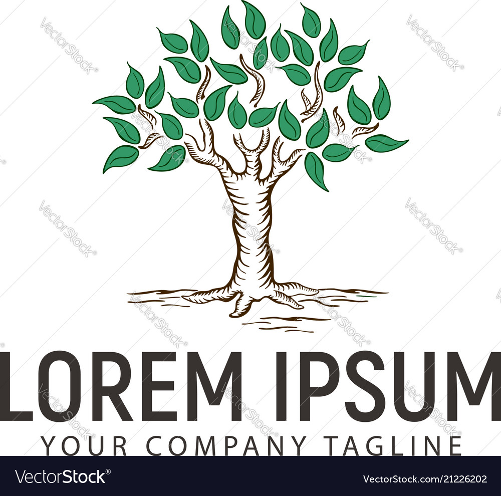 Tree hand drawn logo design concept template