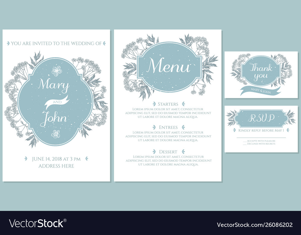 Wedding invitation card with light blue valerian