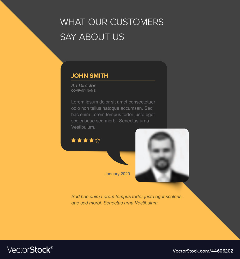 Yellow dark client user testimonial review layout Vector Image