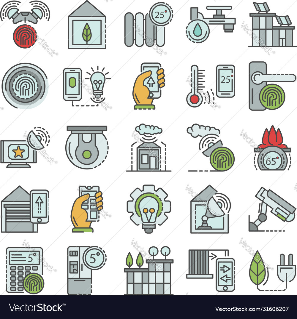 Intelligent building system icon set outline Vector Image