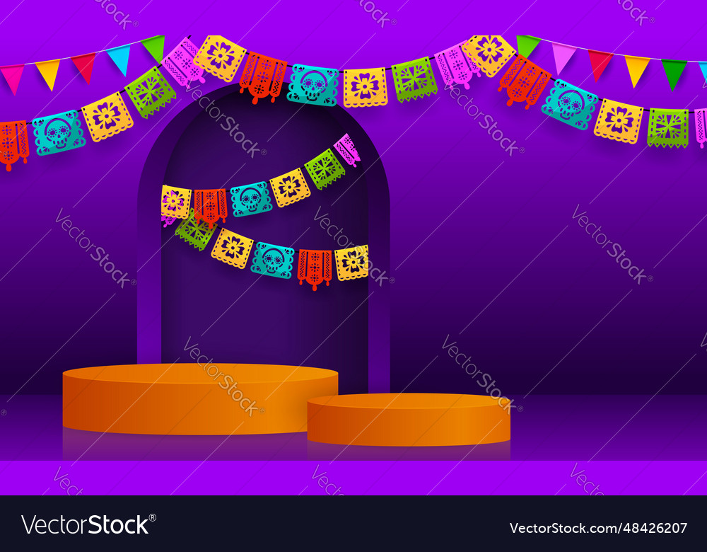 Mexican podium papel picado flags with skulls Vector Image