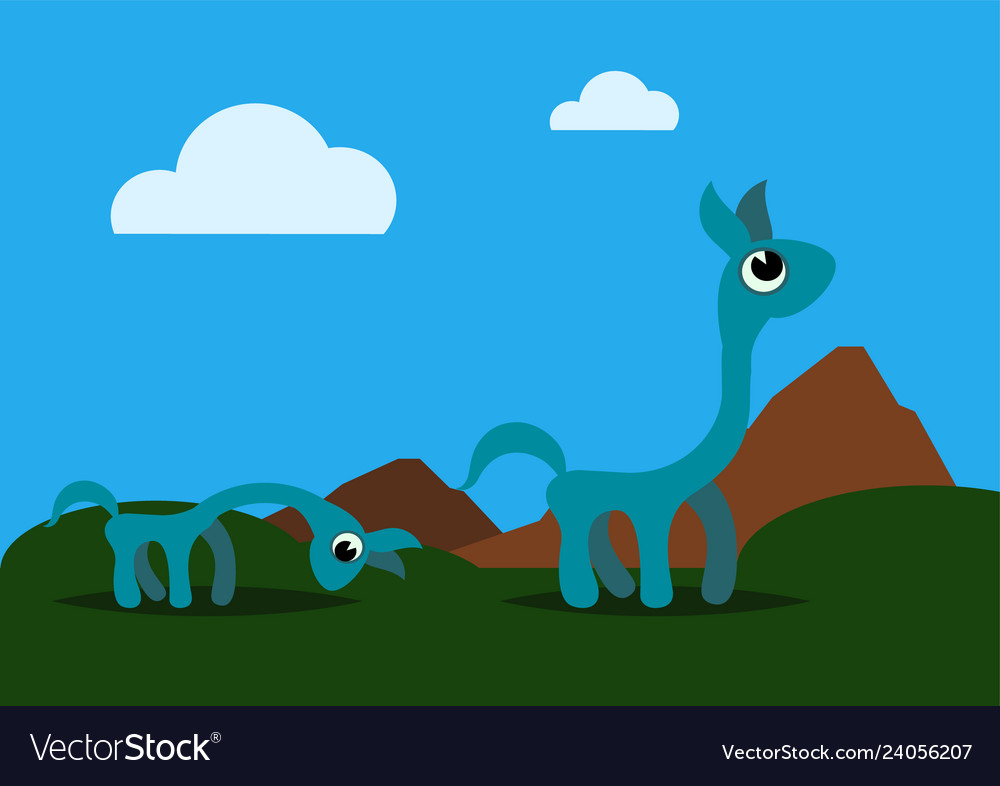 Two strange and cute animals grazing in the field