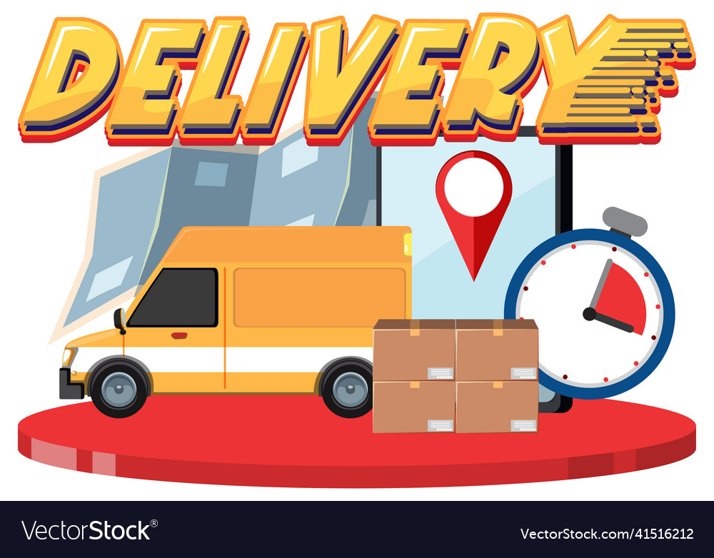 Delivery Word Logo With Yellow Panel Van Vector Image