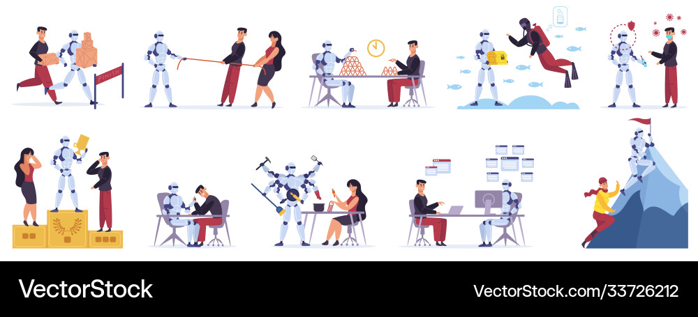 Human versus robot artificial intelligence Vector Image