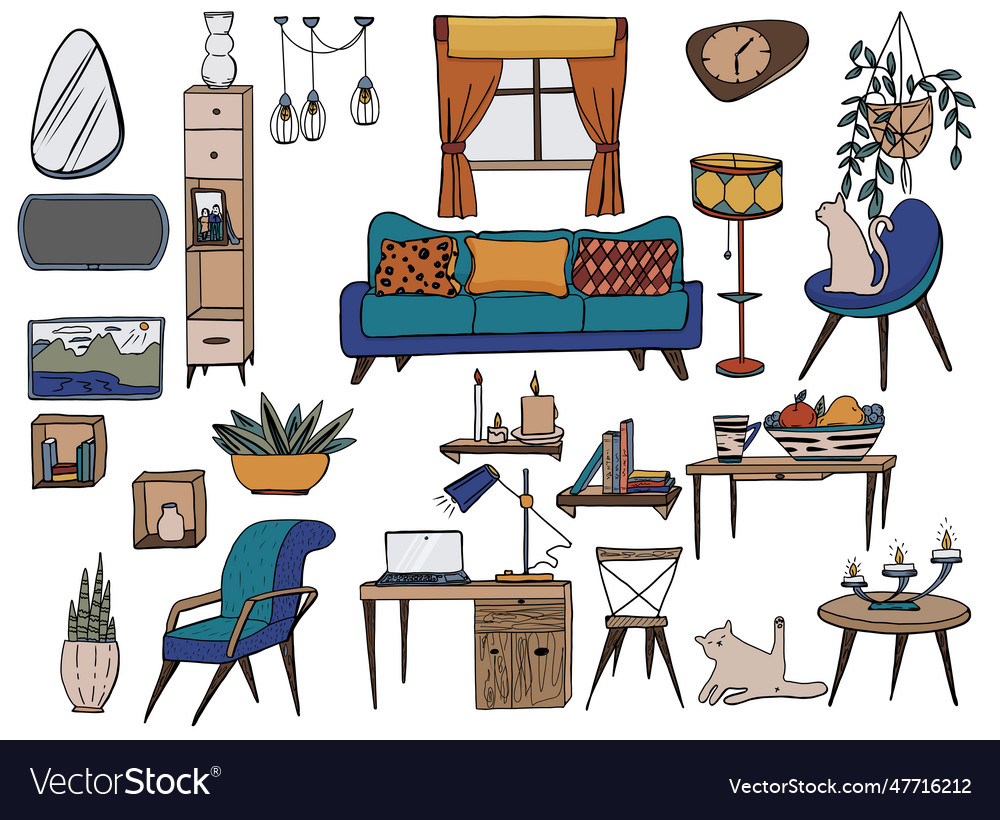 Interior of living room hand drawn cartoon Vector Image