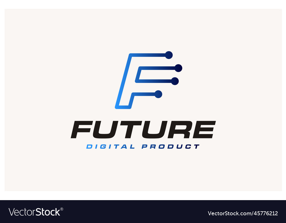 Letter f futuristic network digital wire link logo vector image Letter f futuristic network digital wire link logo